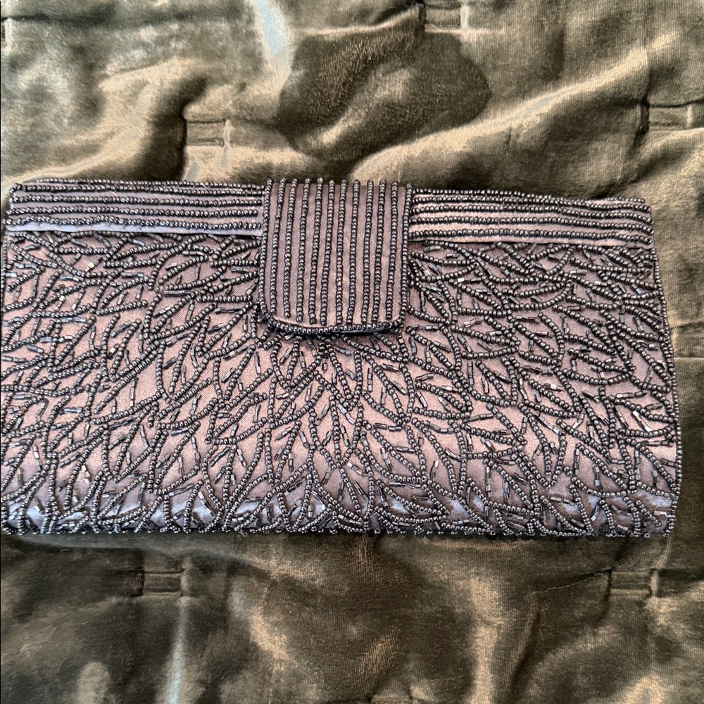 Elegant Beaded Clutch in gunmetal Gray